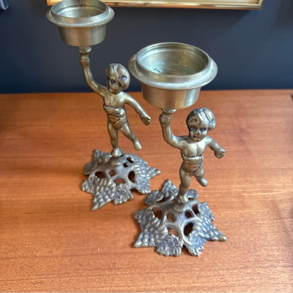 Vintage Victorian Cherub Angel Figurines Candle Holders Candlesticks Italy 9” - Picture 9 of 10